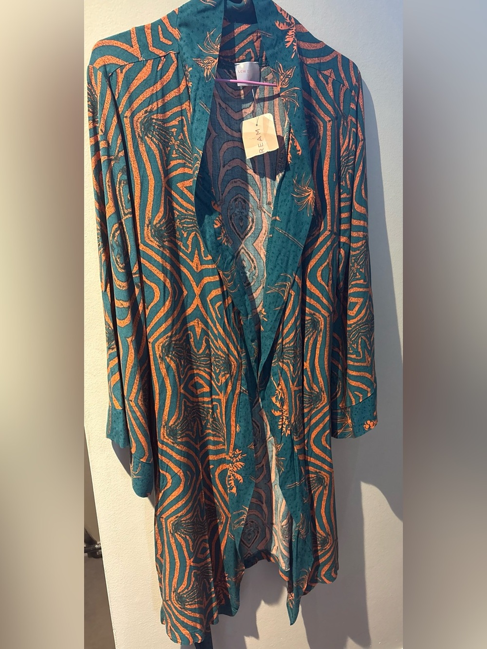 Printed Teal & Copper Long Kimono